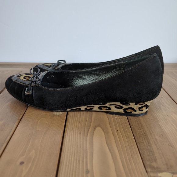 Prevata Black Leather/Suede Leopard Print Wedge Shoes - Picture 4 of 13